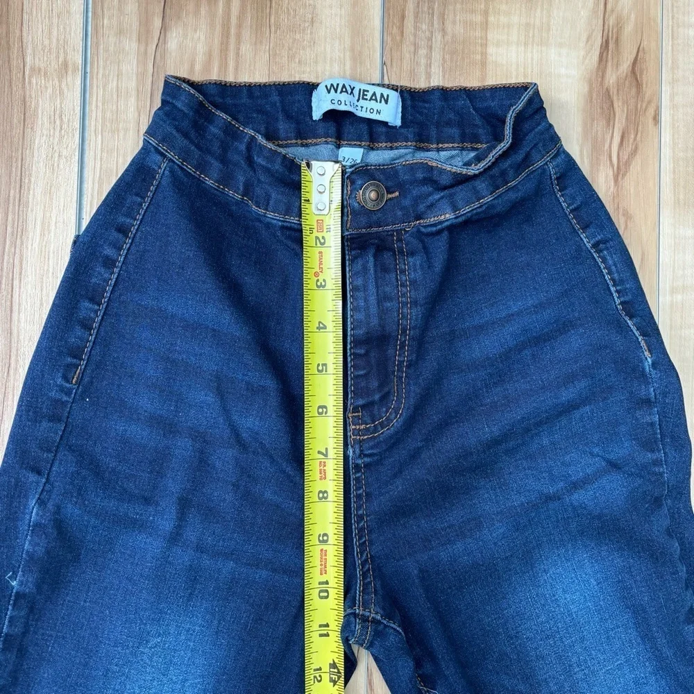 Wax Jean Dark Wash Flare Wide Leg Jeans with Frayed Hem Size 3/26 - Picture 3 of 7